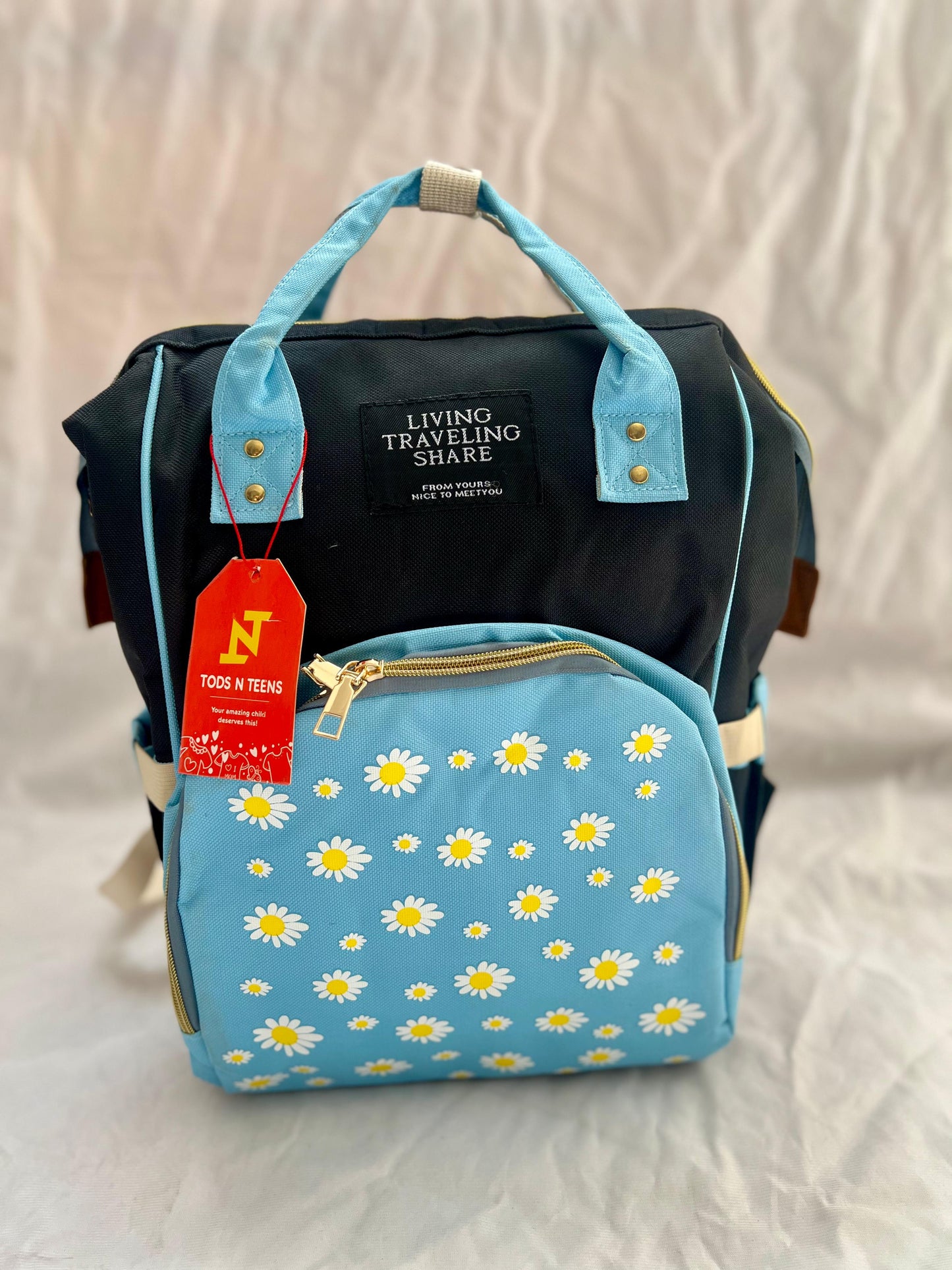 Baby Diaper Bag Flower Black & Blue-DB175