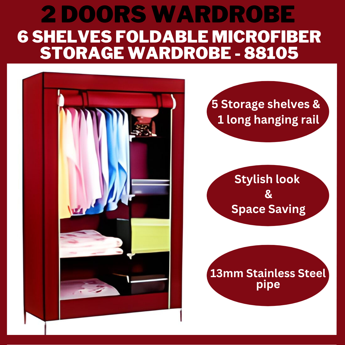 6 Shelves Foldable Microfiber Storage Wardrobe-BZ-88105