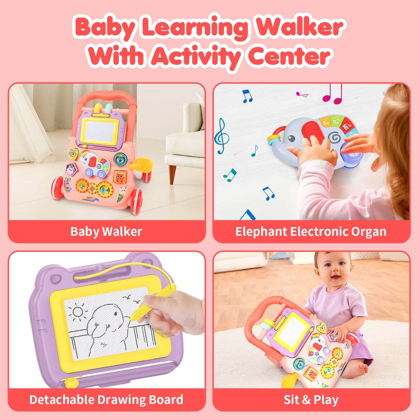 Huanger 2 in 1 Baby Walker with Drawing Board-Sit-to-Stand-BZ-0810-11