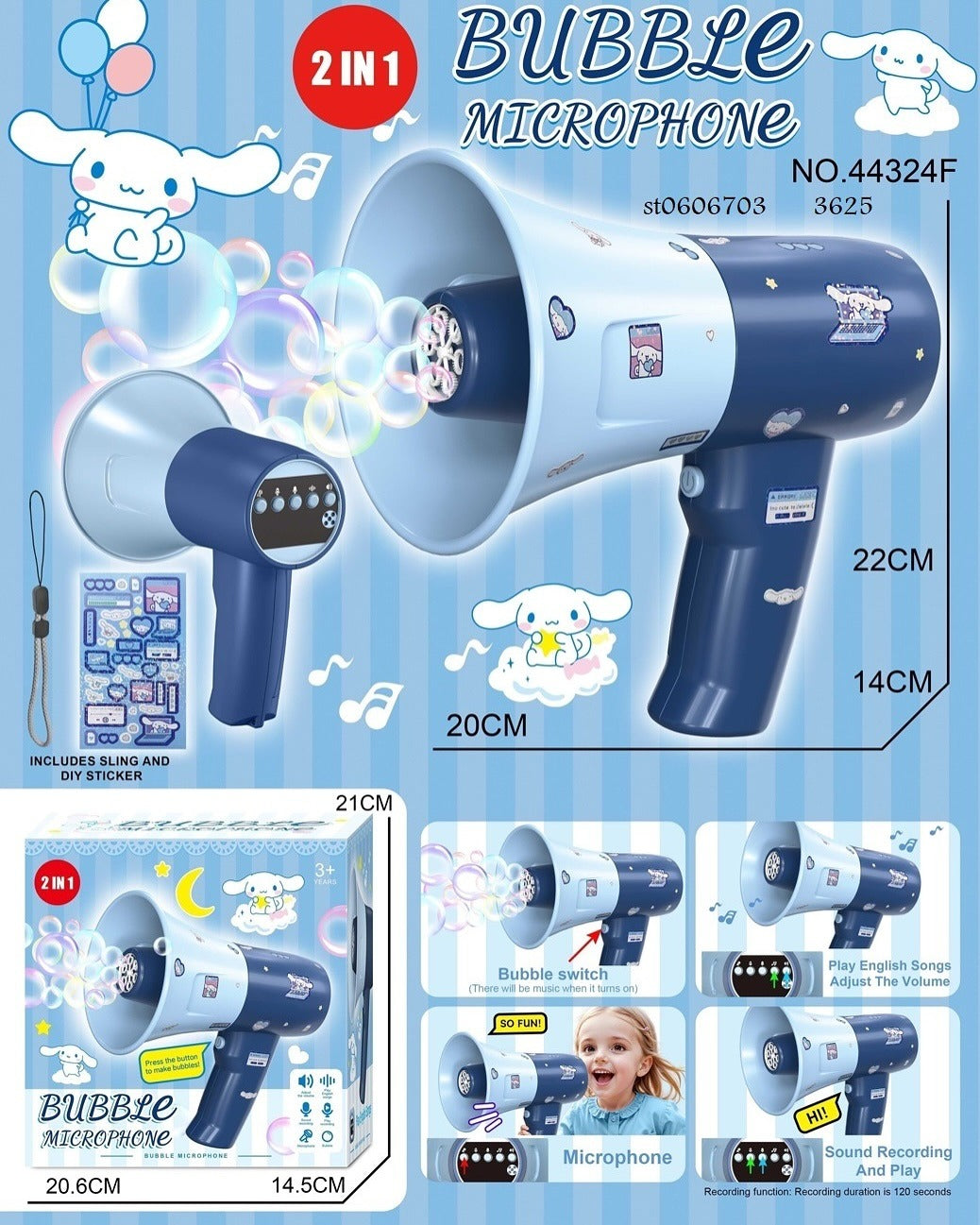 2 in 1 Microphone Bubble Machine Toy Kids Recording Singing-44324D