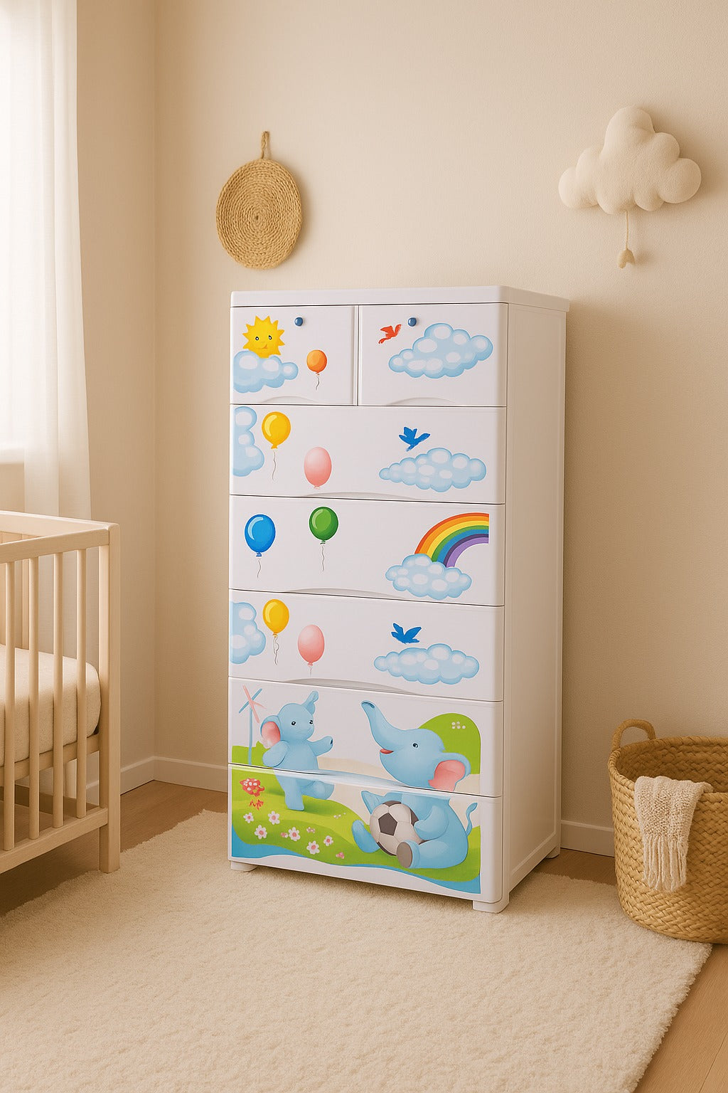Baby Elephant Theme 6 Layer Wardrobe