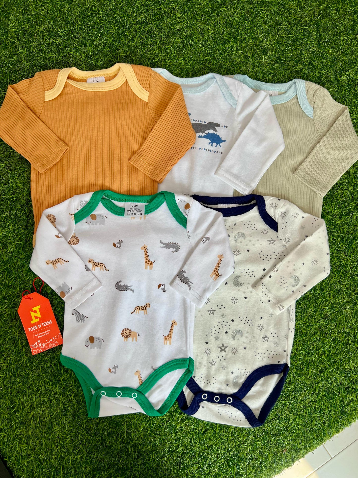 Pack Of 5 Premium Baby Bodysuits (0-3M)
