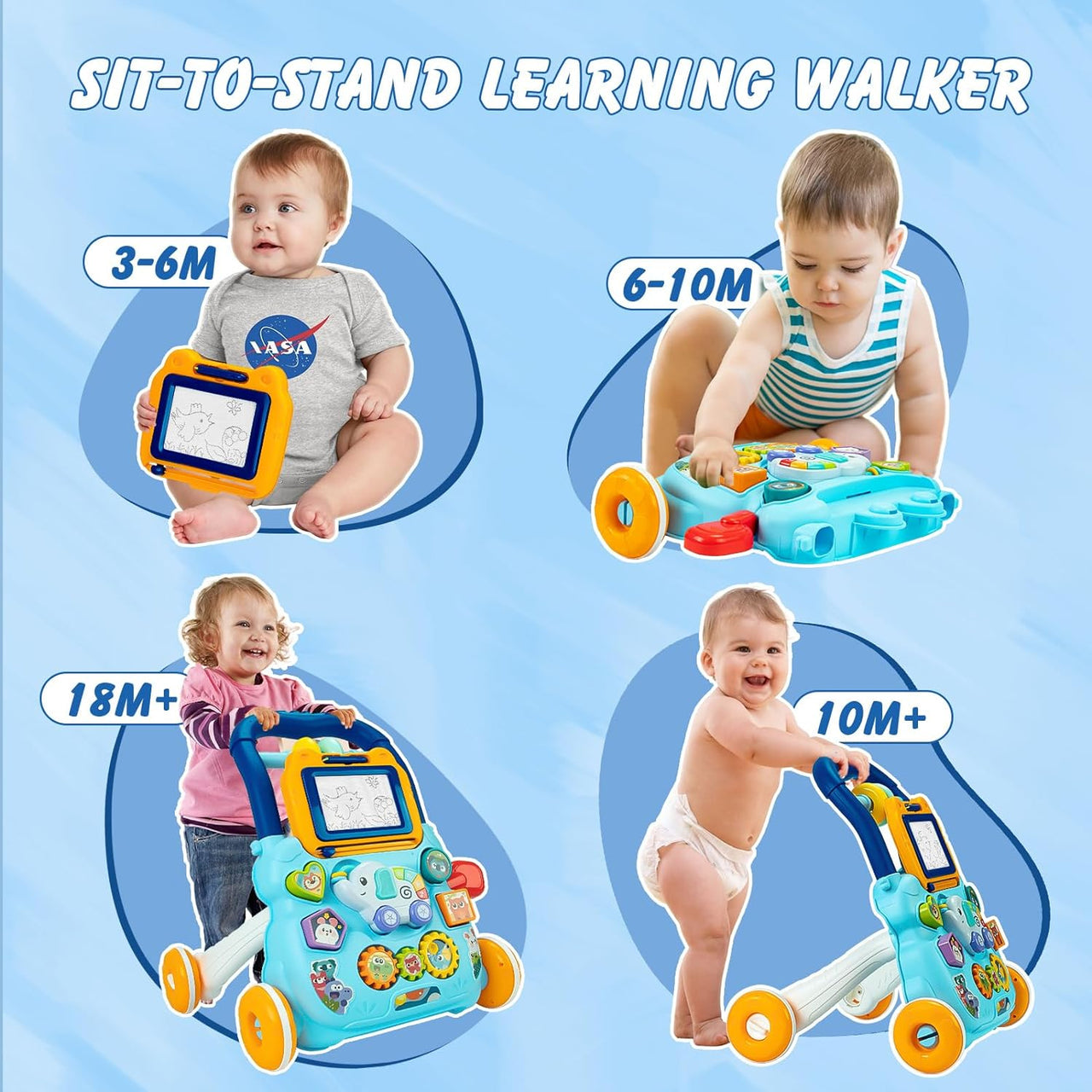Huanger 2 in 1 Baby Walker with Drawing Board-Sit-to-Stand-BZ-0810-11