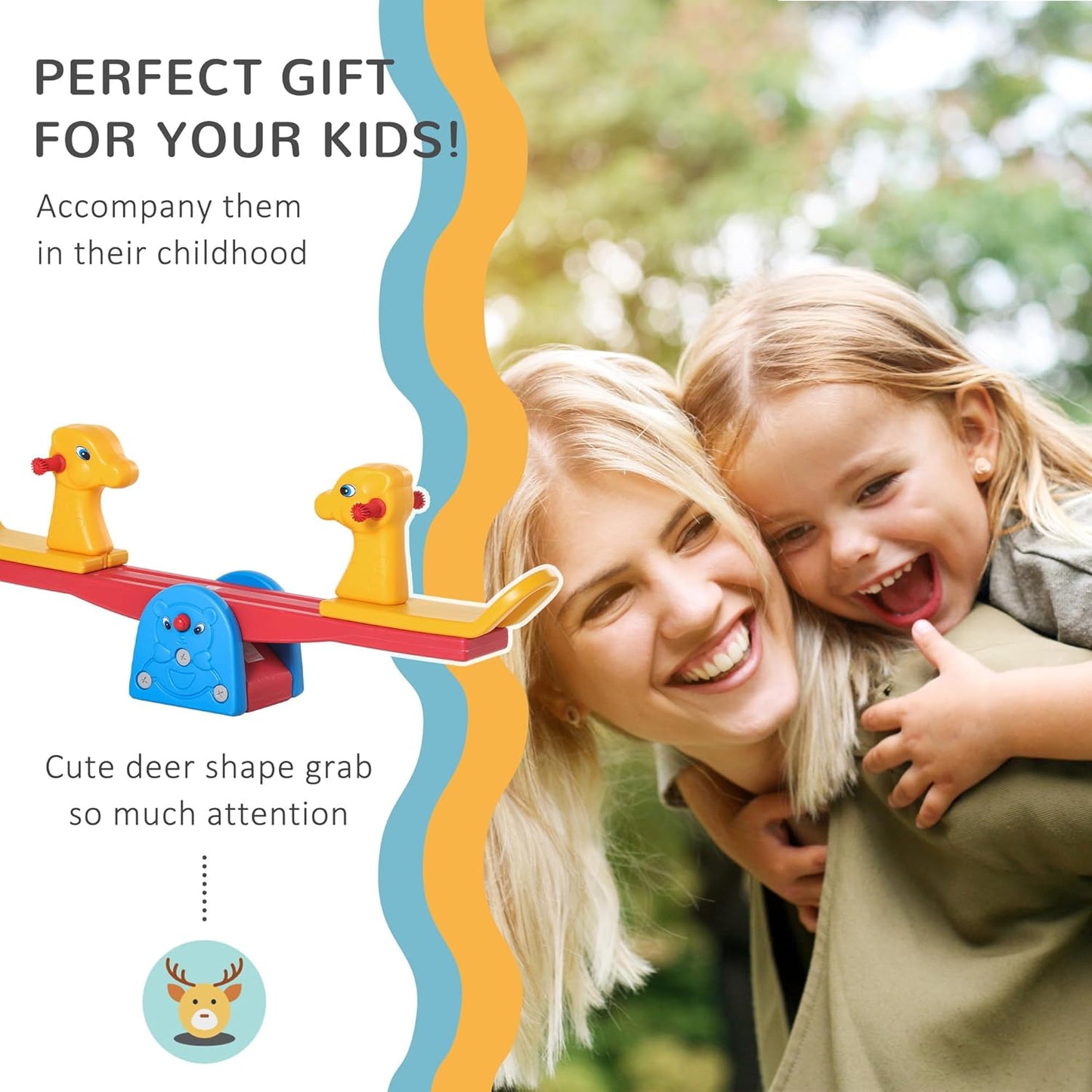 HOMCOM Kids Seesaw Safe Teeter Totter 2 Seats-Fiber-BZ-TM5