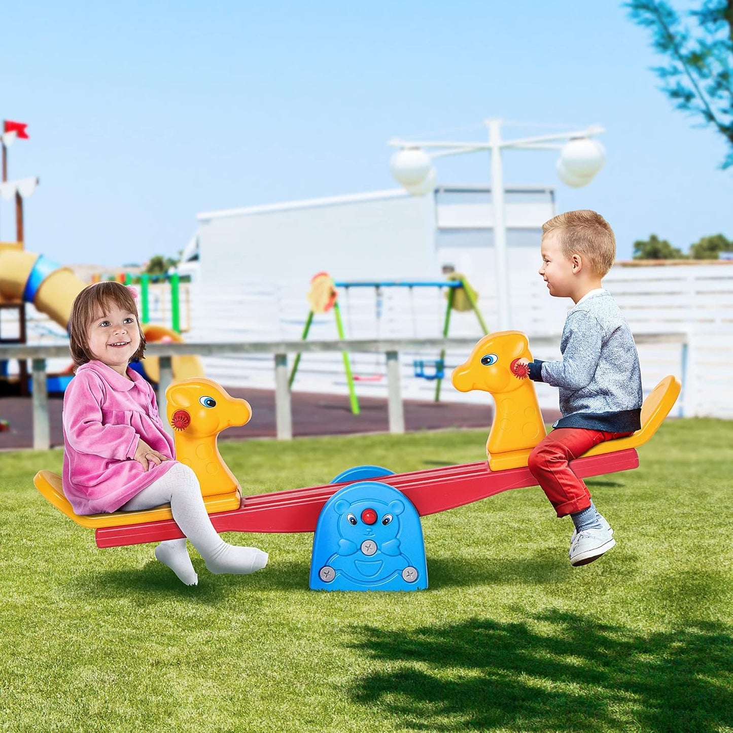 HOMCOM Kids Seesaw Safe Teeter Totter 2 Seats-Fiber-BZ-TM5