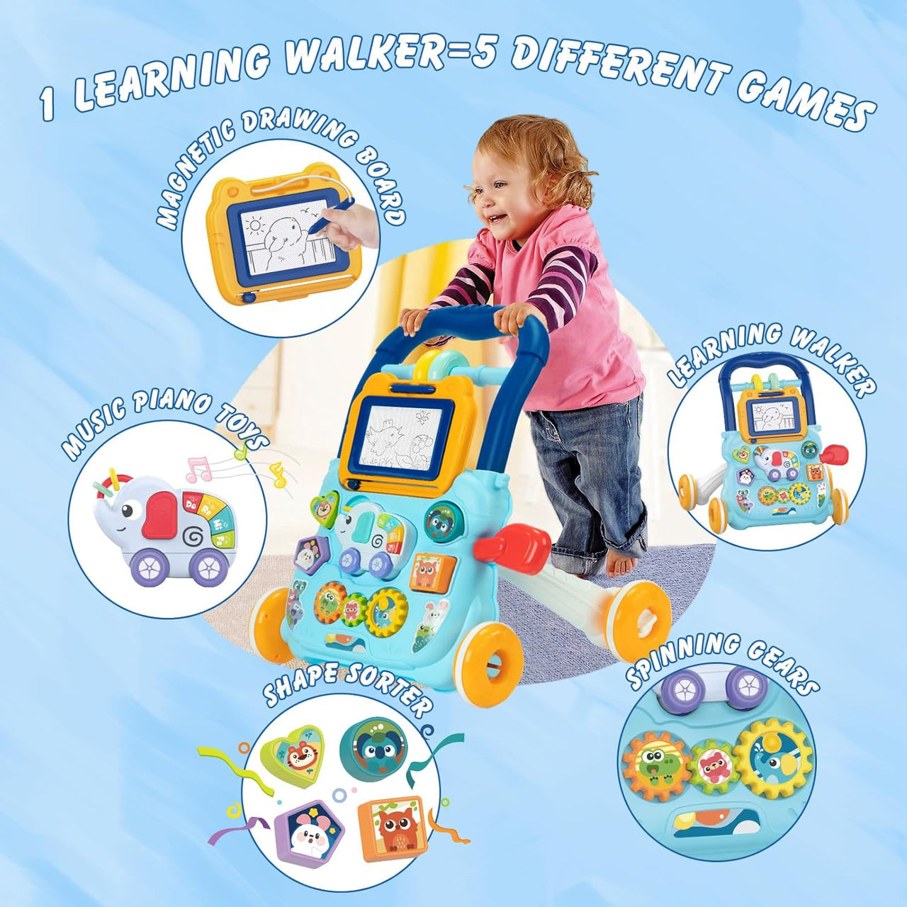 Huanger 2 in 1 Baby Walker with Drawing Board-Sit-to-Stand-BZ-0810-11