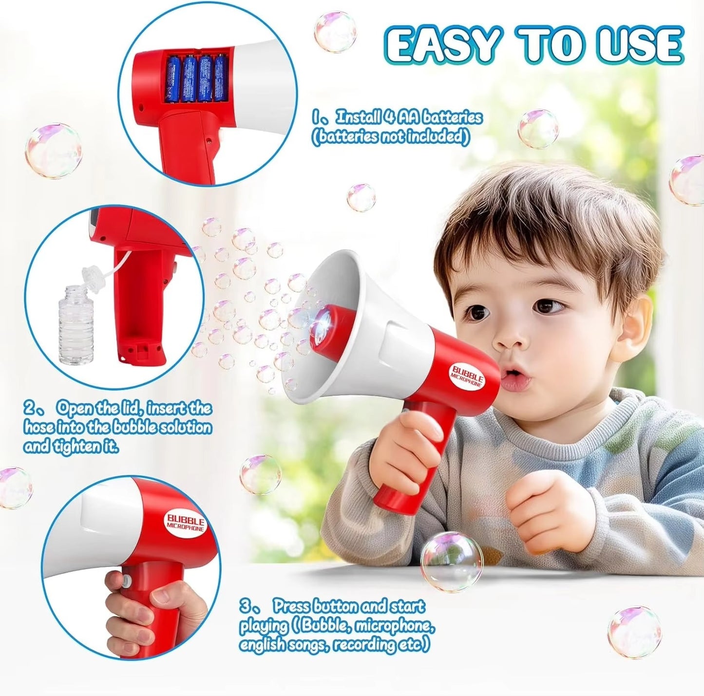 2 in 1 Microphone Bubble Machine Toy Kids Recording Singing-44324D
