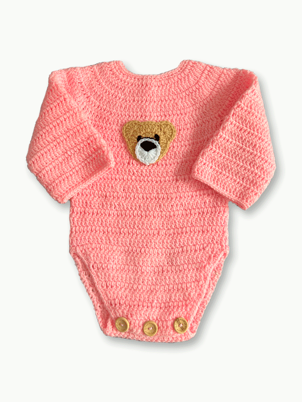 Pink Teddy Crochet Bodysuit (0-12M)