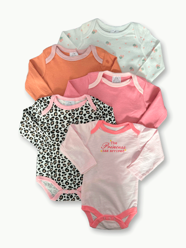 Pack Of 5 Premium Baby Bodysuits (3-6M)