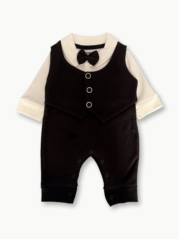Black & White Waistcoat Tuxedo Romper (0-12M)