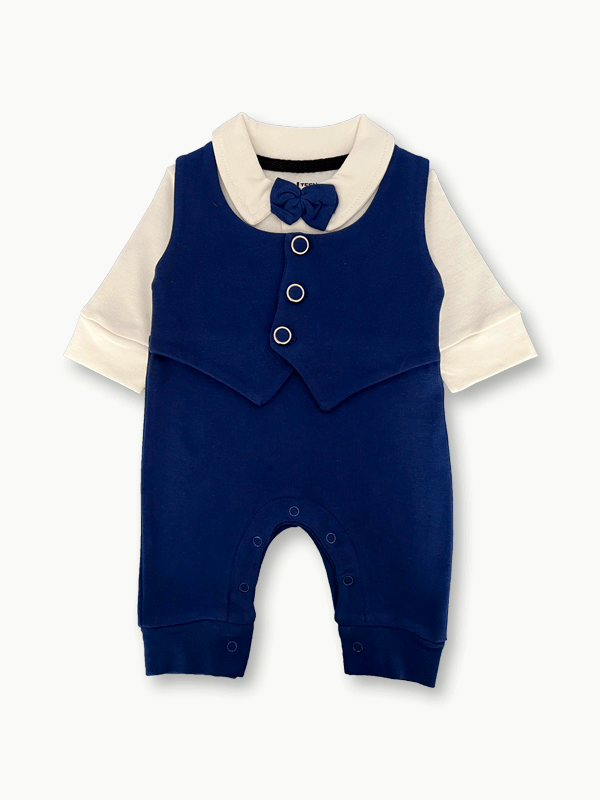 Blue & White Waistcoat Tuxedo Romper (0-12M)