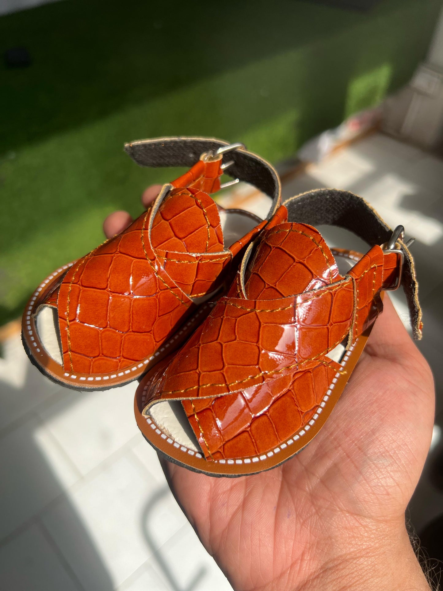 Brown Textured Peshwari Sandal (3-12M)