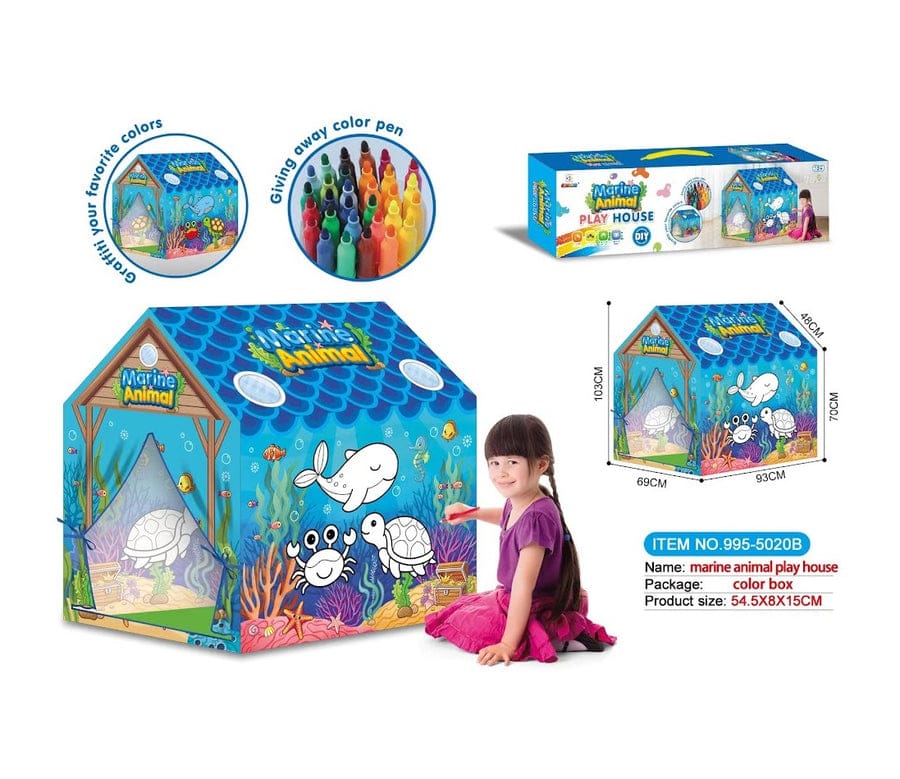 Portable Folding Marine Animals Coloring Tent With Color Painting