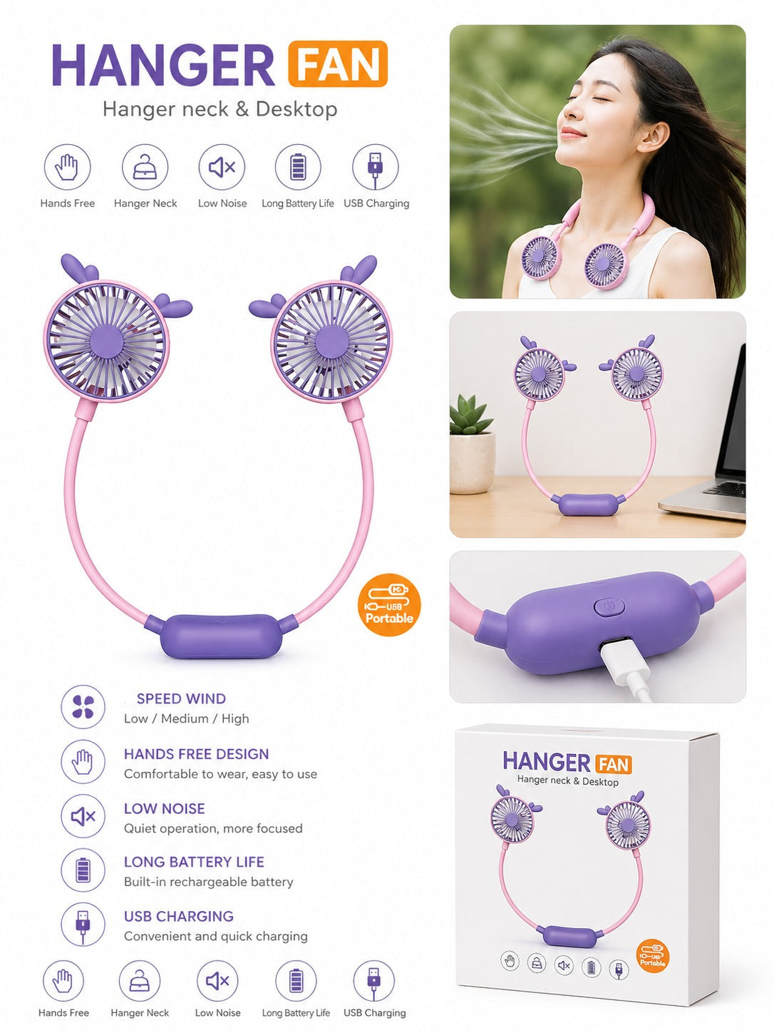 Rechargeable Hanger Neck Fan - 99012