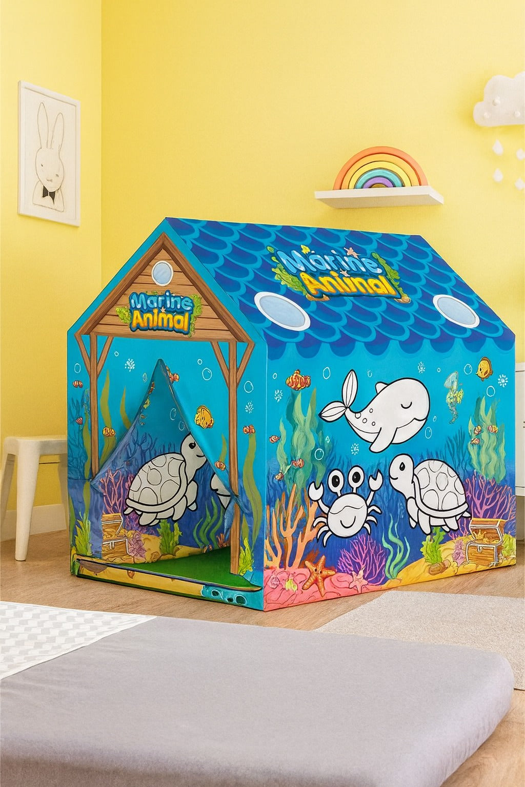 Portable Folding Marine Animals Coloring Tent With Color Painting