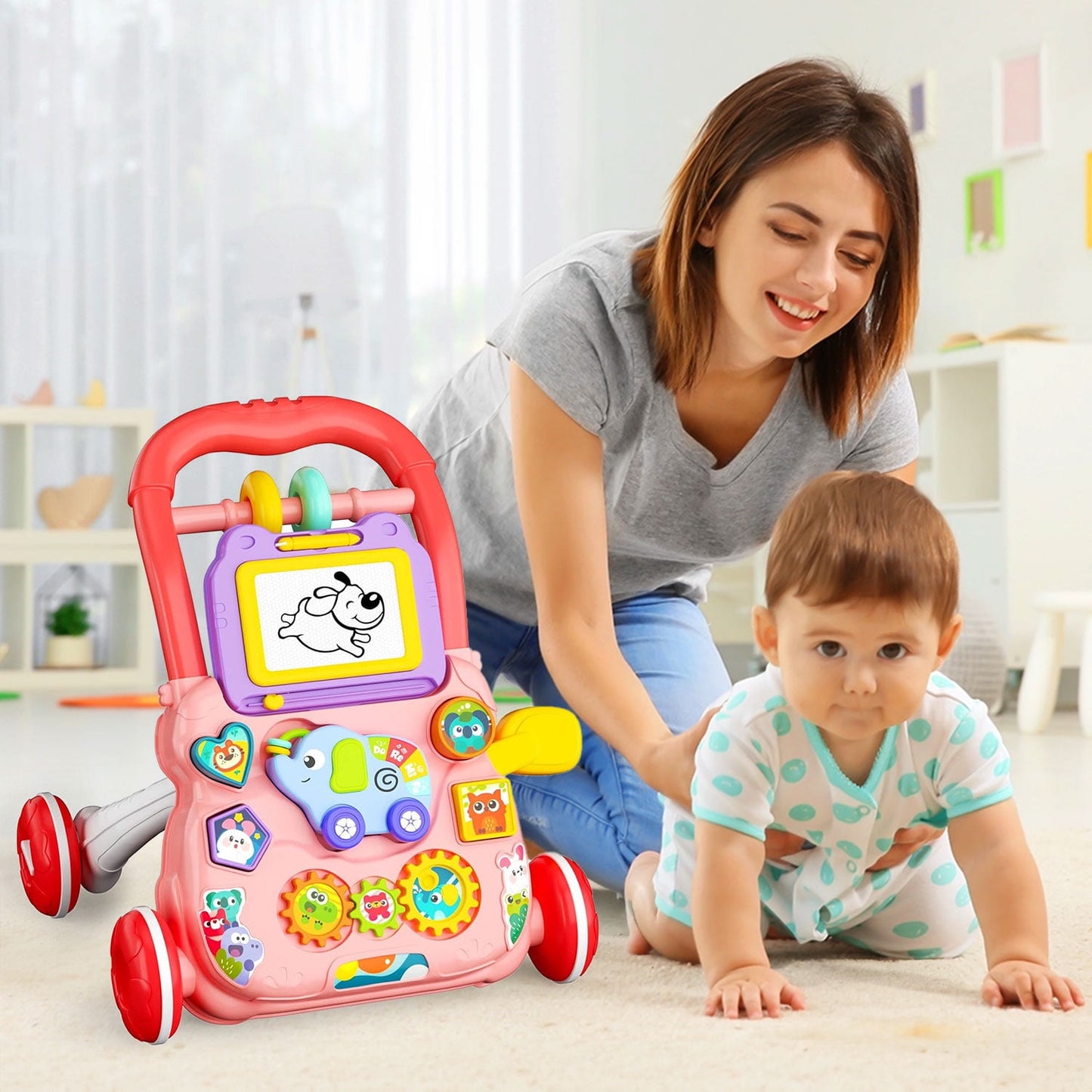 Huanger 2 in 1 Baby Walker with Drawing Board-Sit-to-Stand-BZ-0810-11