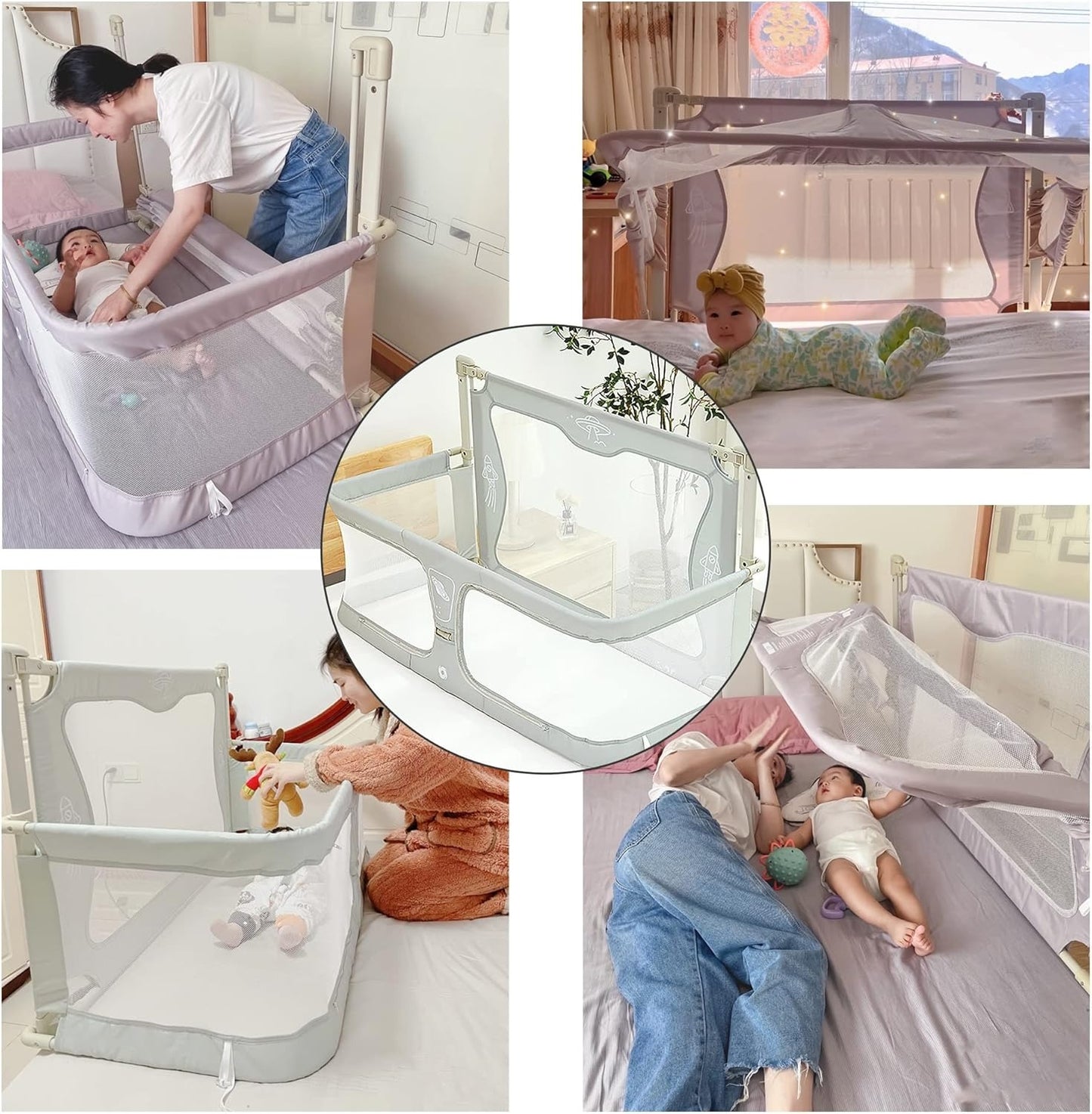 3-in-1 Portable Crib with Rails - Cot Sleeper for Baby in Bed - BZ-B-101