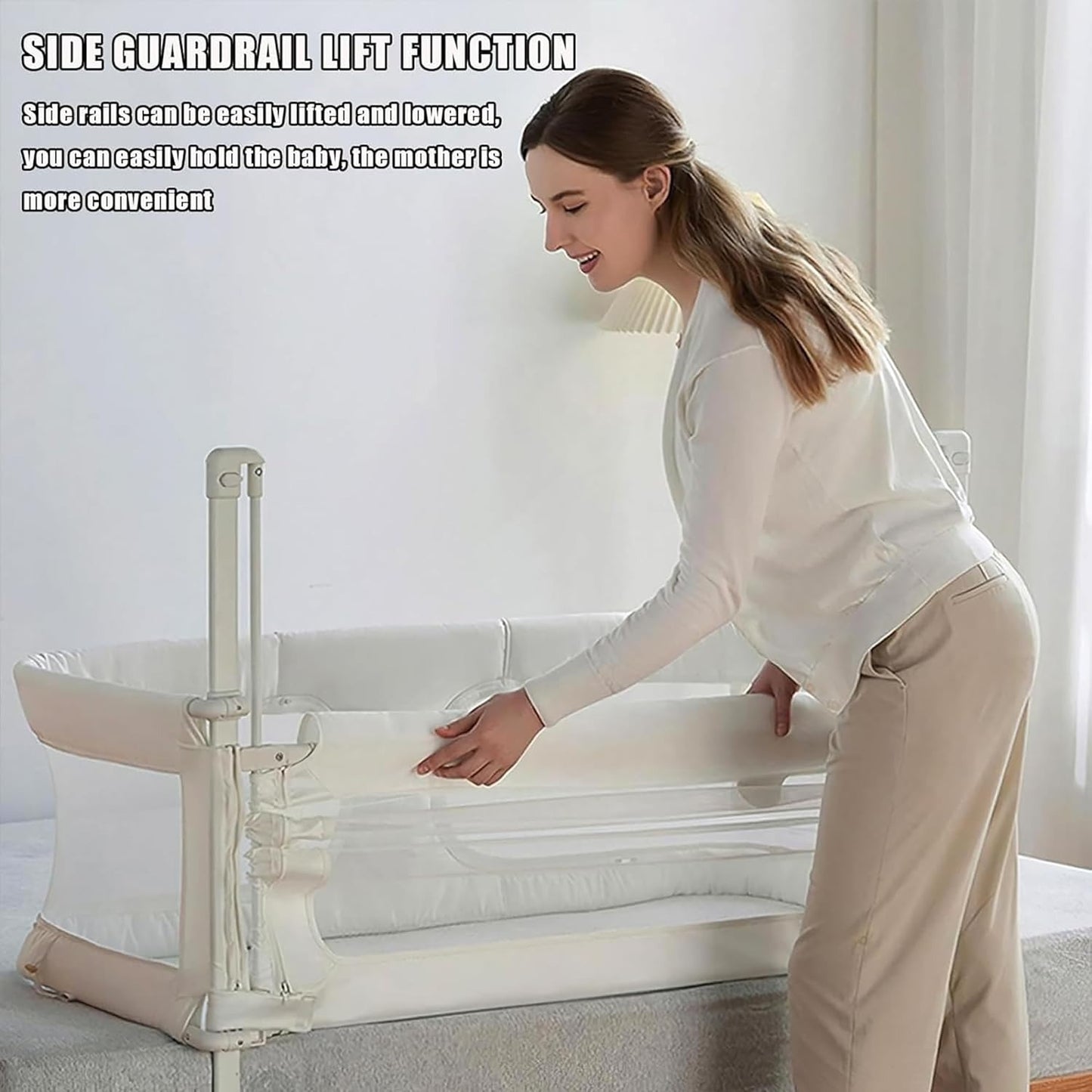 3-in-1 Portable Crib with Rails - Cot Sleeper for Baby in Bed - BZ-B-101