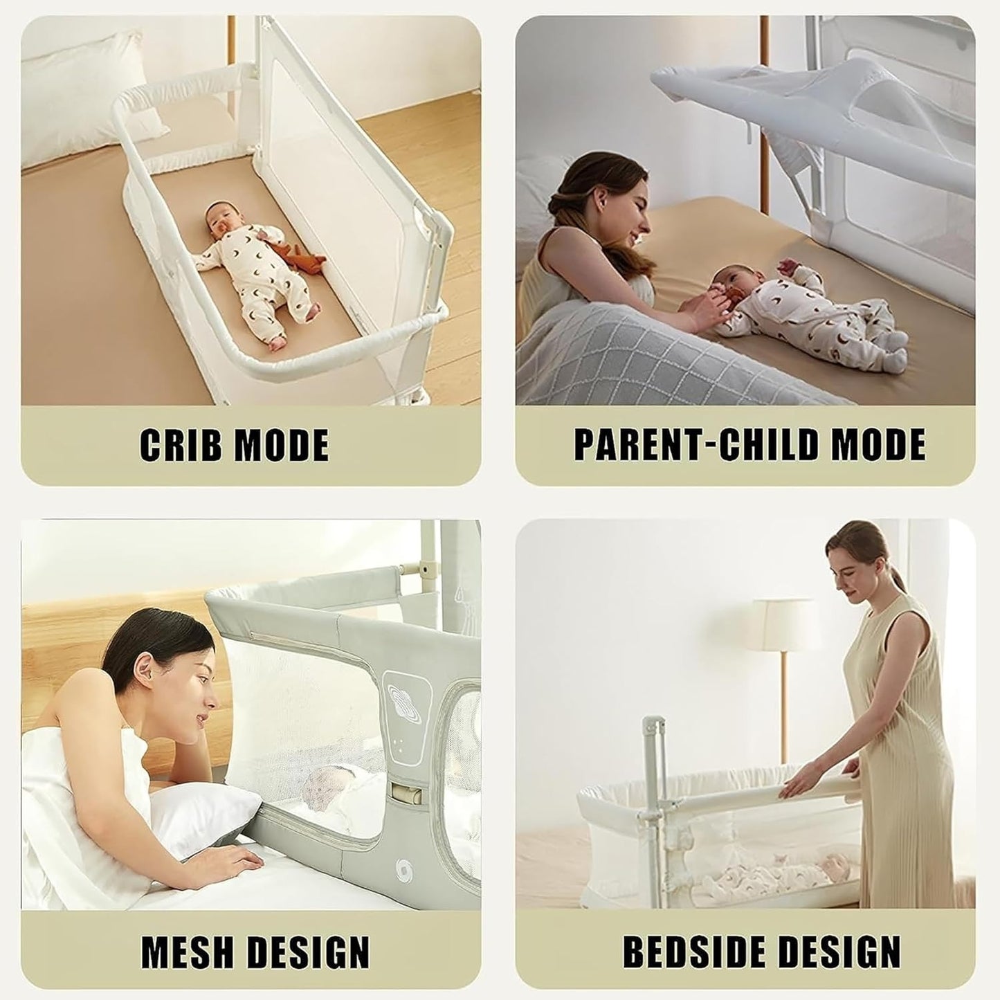 3-in-1 Portable Crib with Rails - Cot Sleeper for Baby in Bed - BZ-B-101