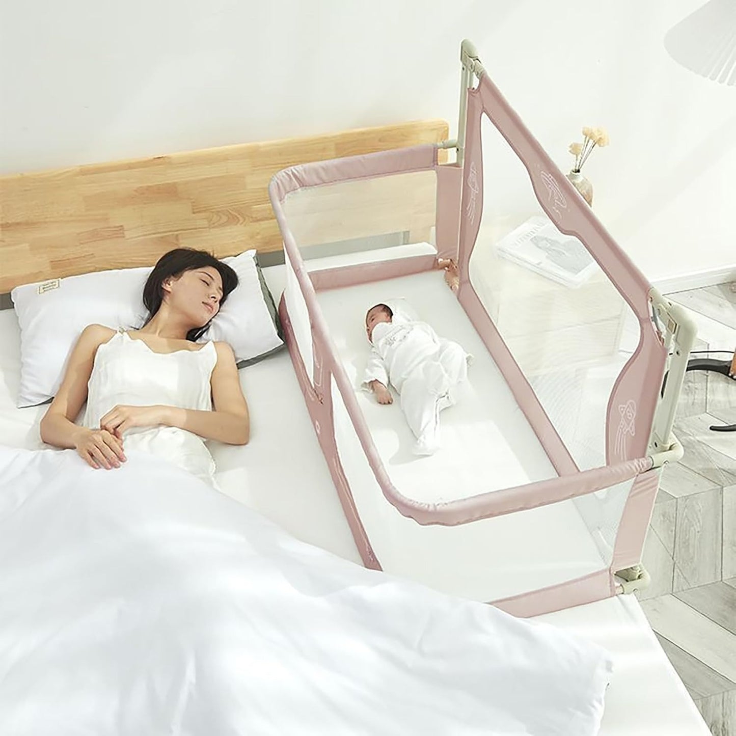 3-in-1 Portable Crib with Rails - Cot Sleeper for Baby in Bed - BZ-B-101