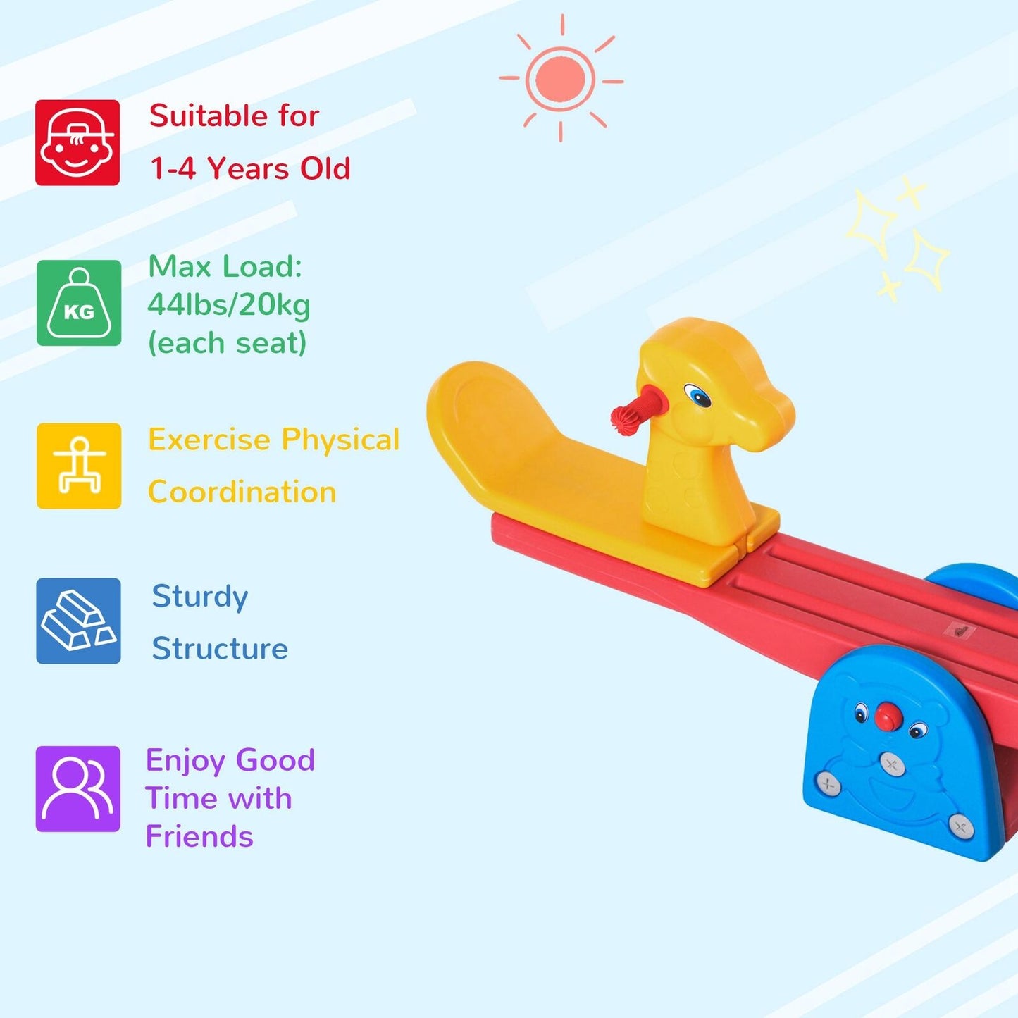 HOMCOM Kids Seesaw Safe Teeter Totter 2 Seats-Fiber-BZ-TM5