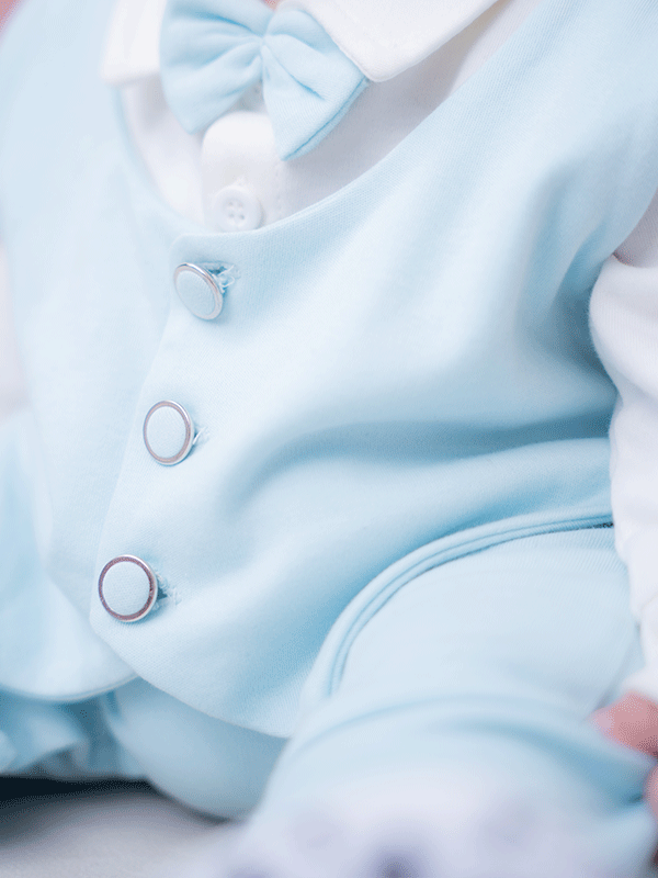 Sky Blue & White Waistcoat Tuxedo Romper (0-12M)