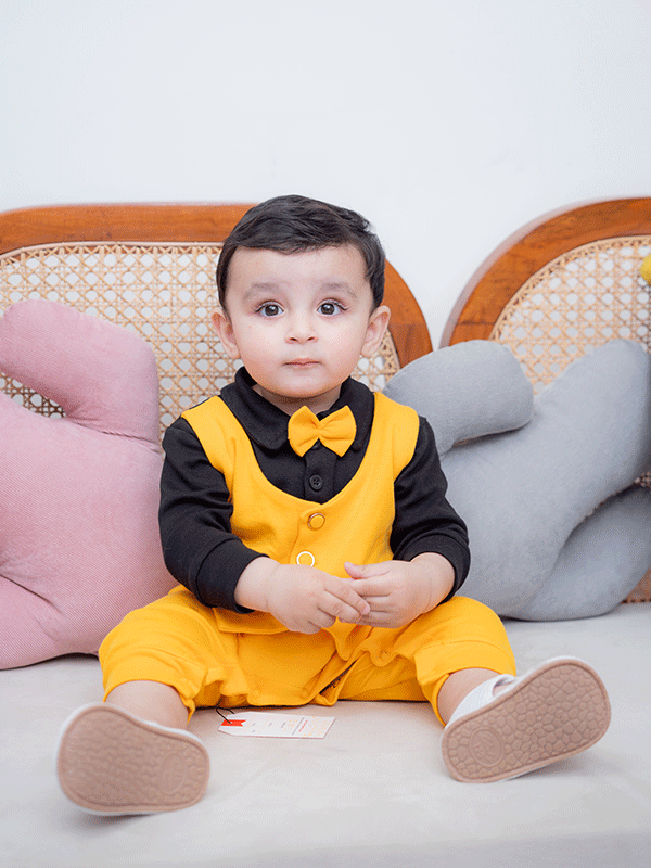 Yellow & Black Waistcoat Tuxedo Romper (0-12M)