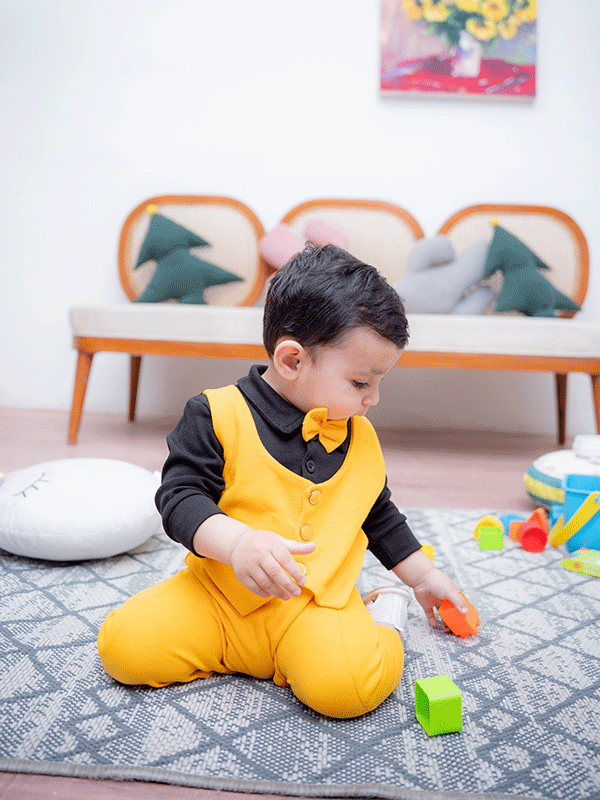 Yellow & Black Waistcoat Tuxedo Romper (0-12M)