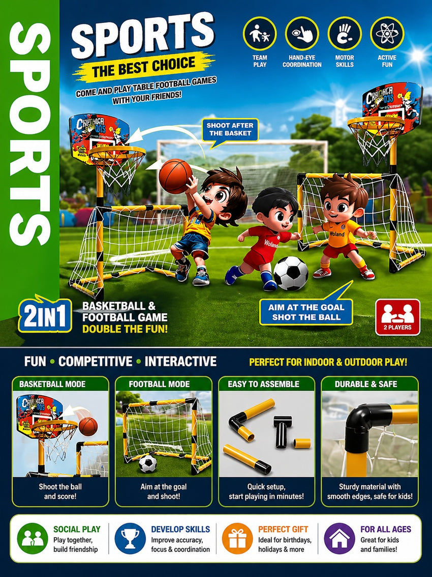 2-in-1 football + basketball set with pump & Ball - 1101