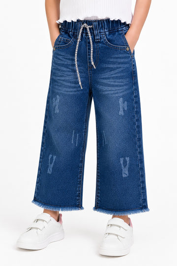 Girls Stylish Wide Leg Pants (3-10Y) - Dark Blue
