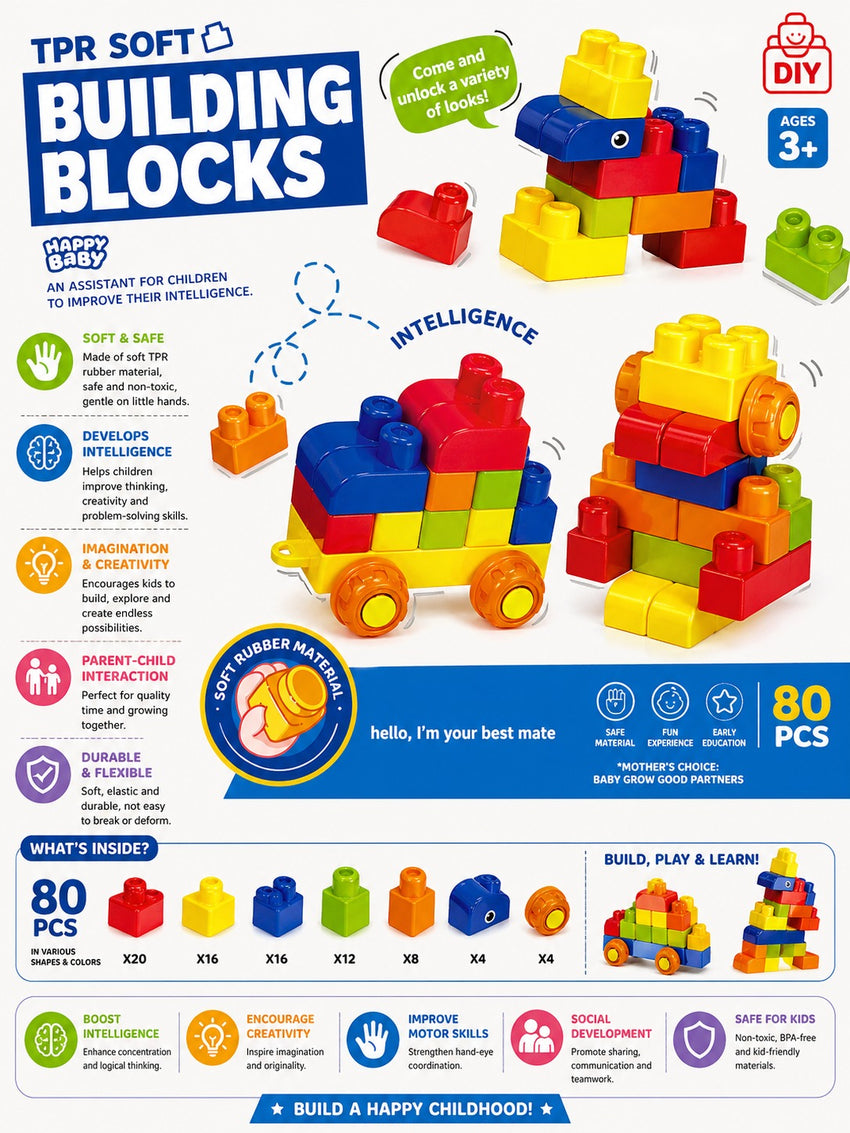 80 pcs silicone soft building blocks - 66195-5