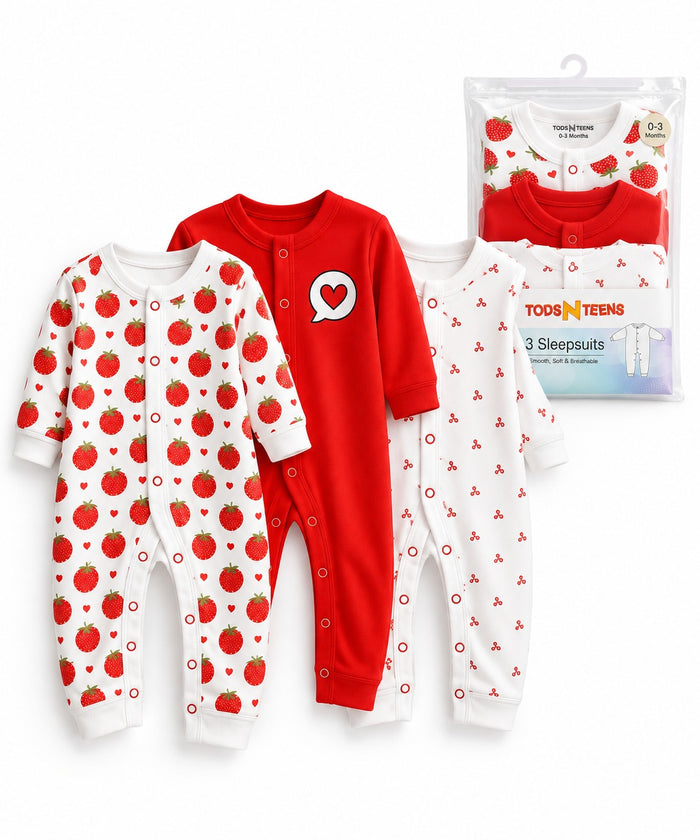 Pack of 3 All-Season Interlock Baby Sleepsuits (0–24 Months)