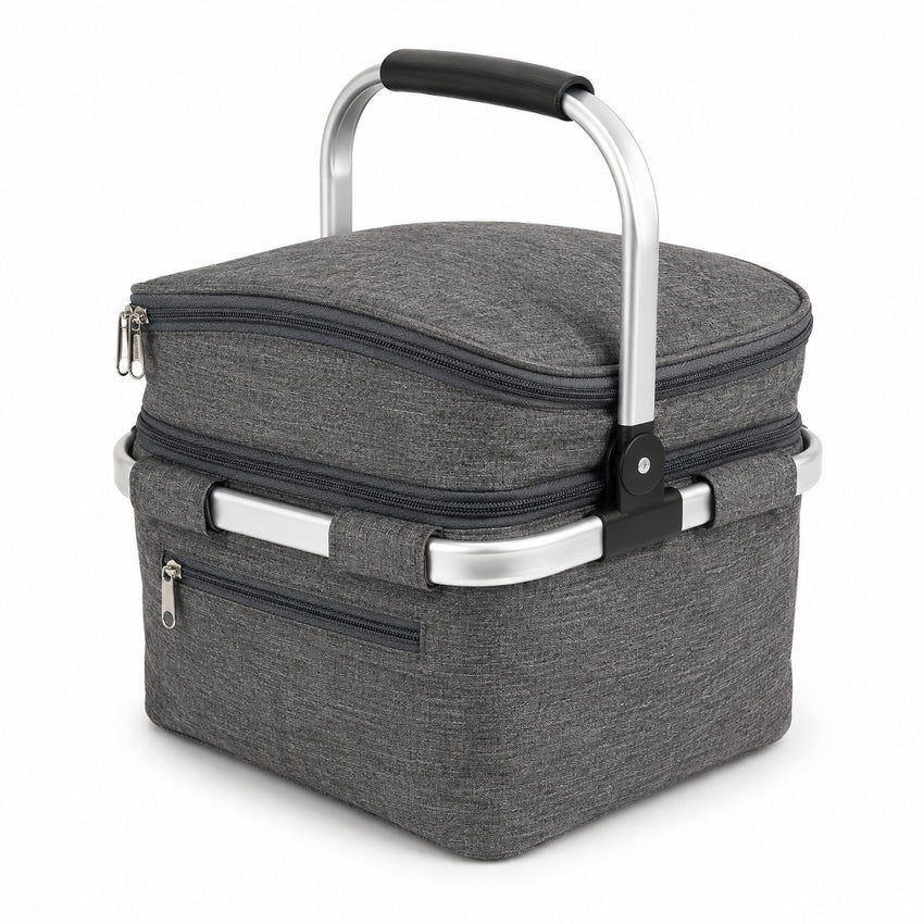 Foldable Portable Insulated Picnic Container-Double Layer - Grey