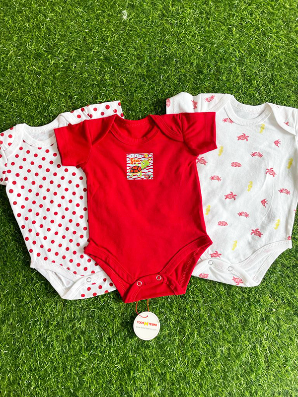 N383-Pack of 3 Red Bodysuits