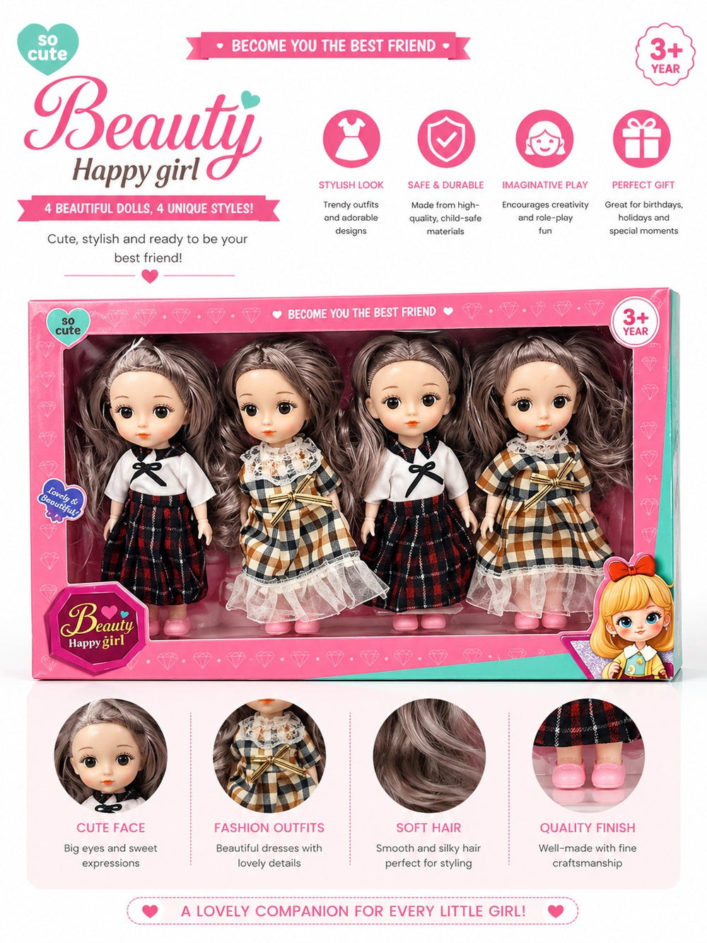 6 inch 3D face doll 4pc - LM660-2
