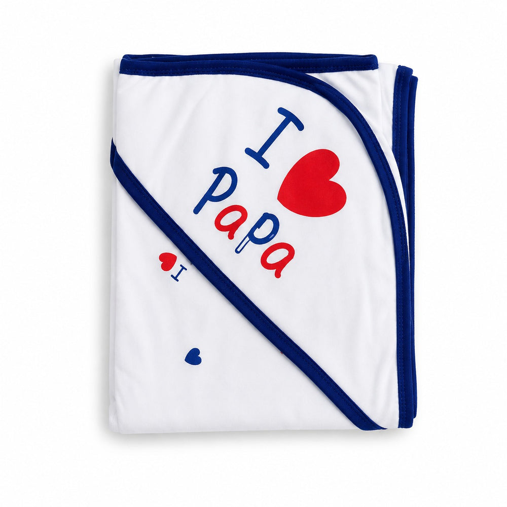 I love papa & mama Cotton Wrap Sheet - Blue