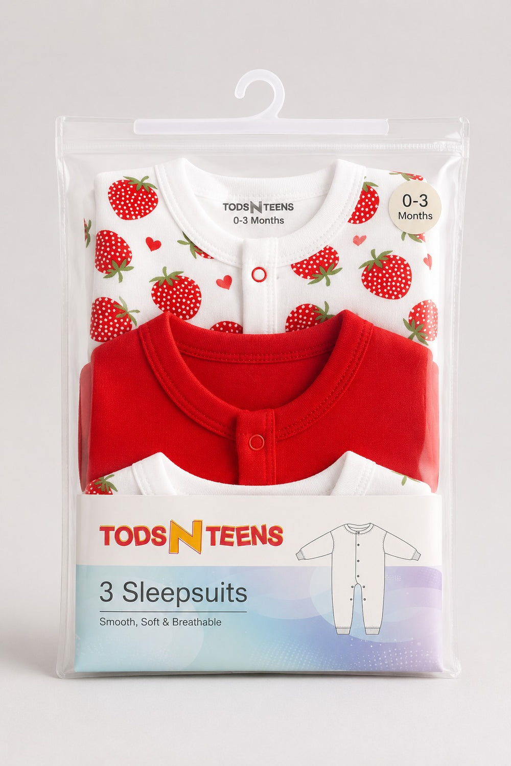 Pack of 3 All-Season Interlock Baby Sleepsuits (0–24 Months)