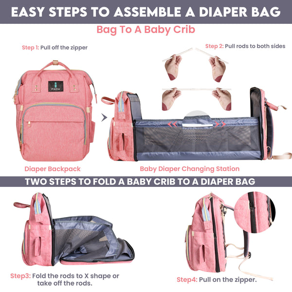 DB230-ITACIA Baby Diaper Bag Backpack With Changing Station-Pink
