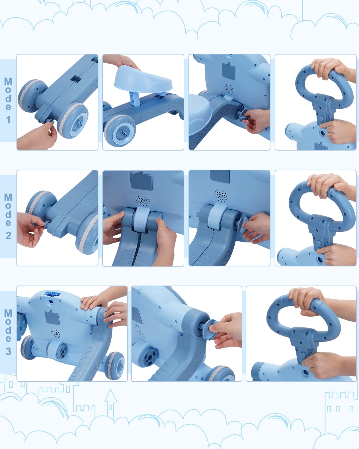 3 in 1 Sit-to-Stand Baby Walker