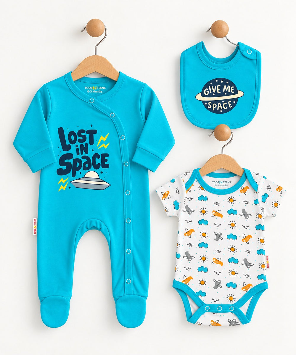 Newborn 3-Piece Bodysuit, Romper & Bib Set (0-6M)
