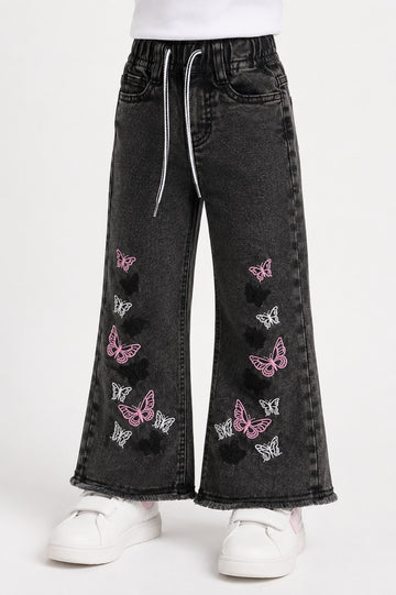 Girls Stylish Wide Leg Pants (3-10Y) - Charcoal