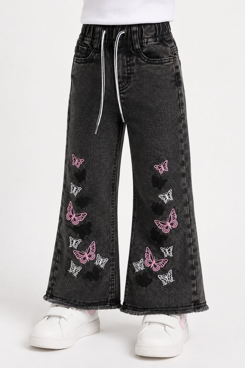 Girls Stylish Wide Leg Pants (3-10Y) - Charcoal