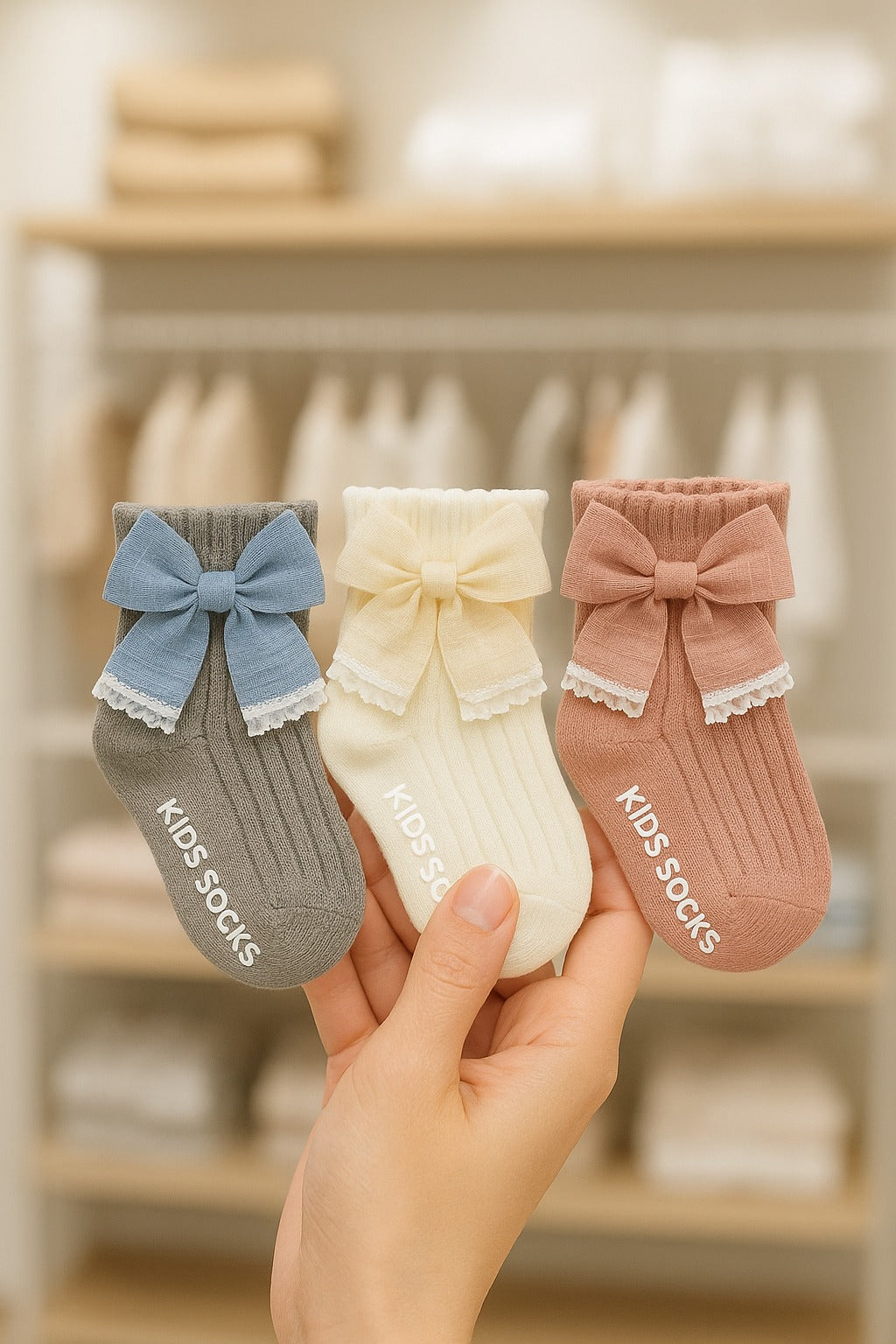 SH464-Large Ribbon Baby Winter Socks