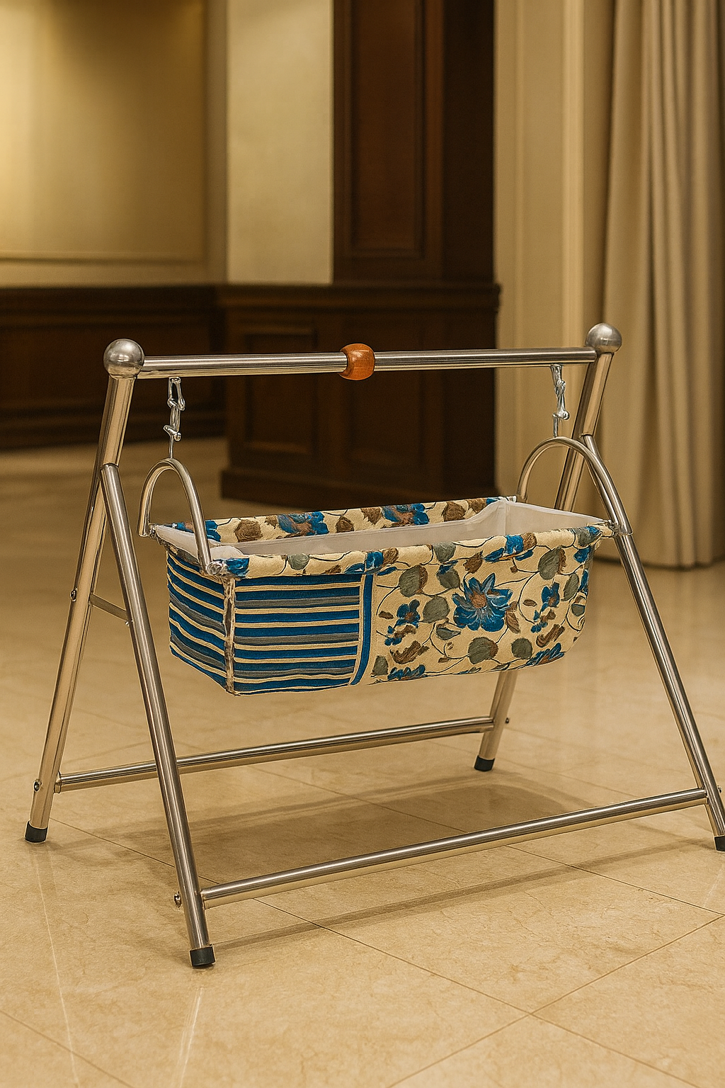 Stainless Steel Baby Jhulangi With Mosquito Net & Foamy Cloth