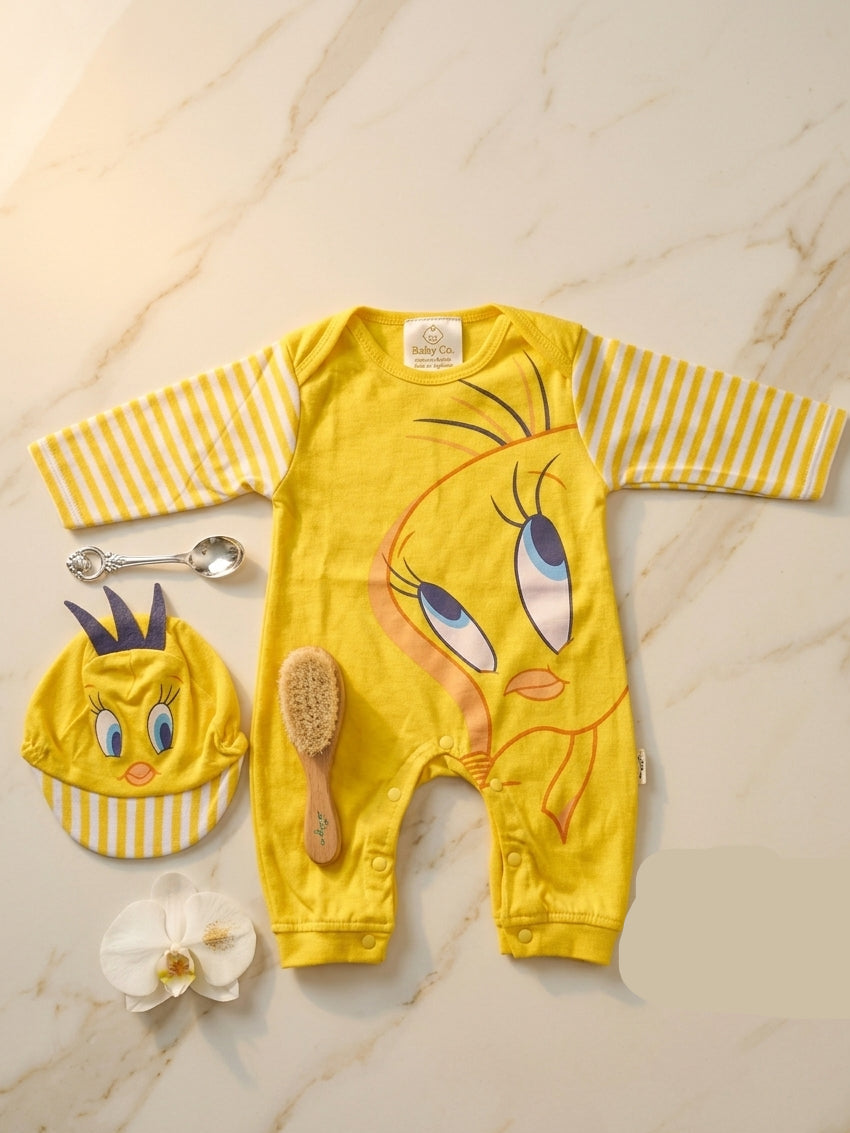 Tweety Full Romper With cap - Yellow