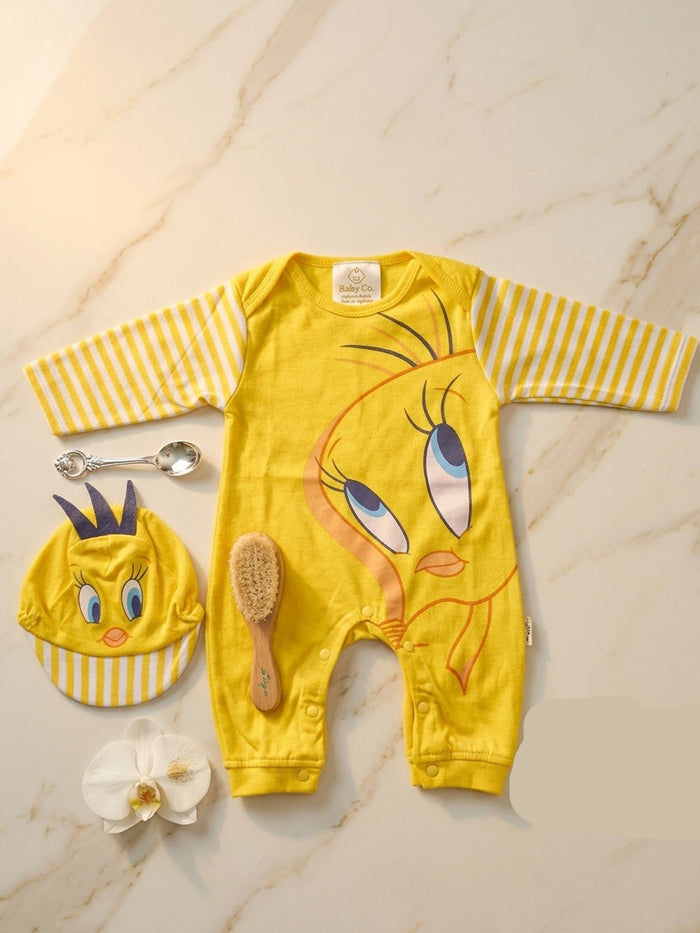 Tweety Full Romper With cap - Yellow
