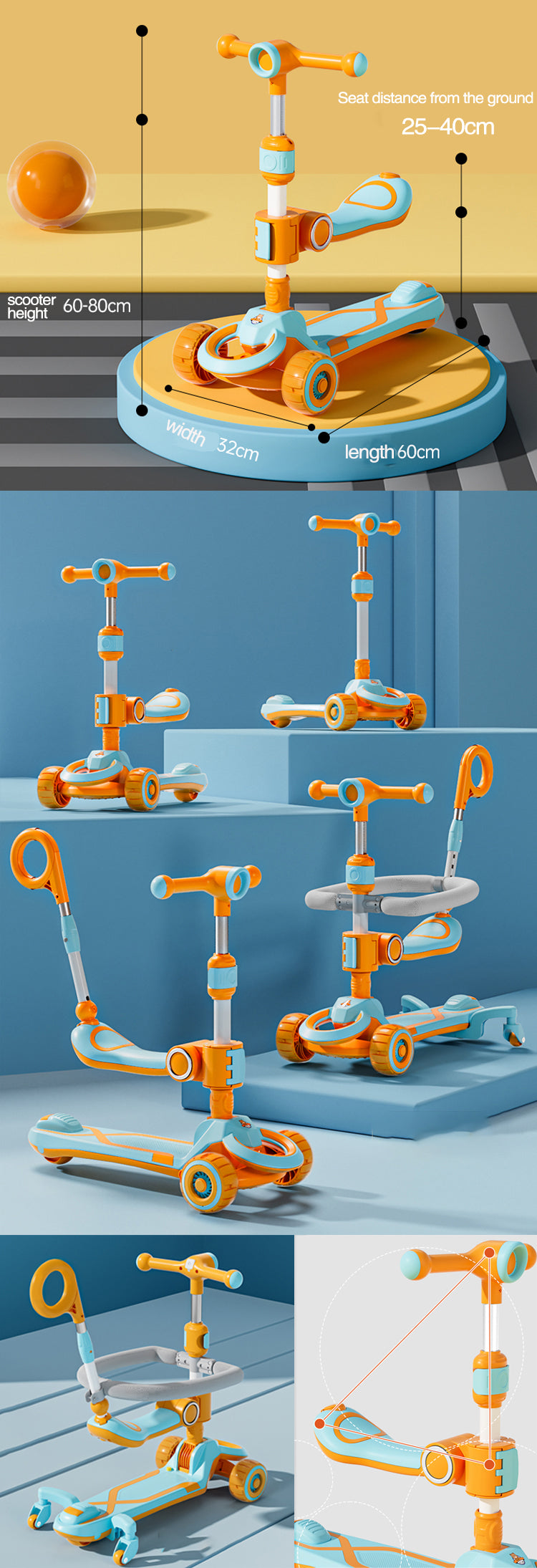 4-in-1 Multifunctional Kids Foldable Scooty-BZ-N-388