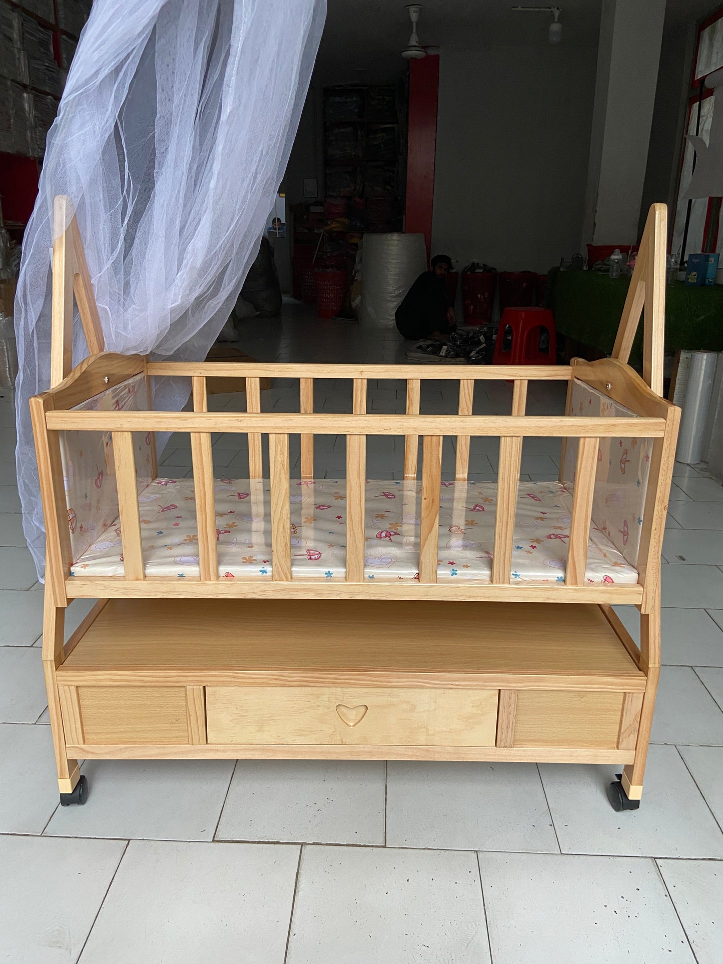 Baby Wooden Cot With Swing Light Wood-BZ-187