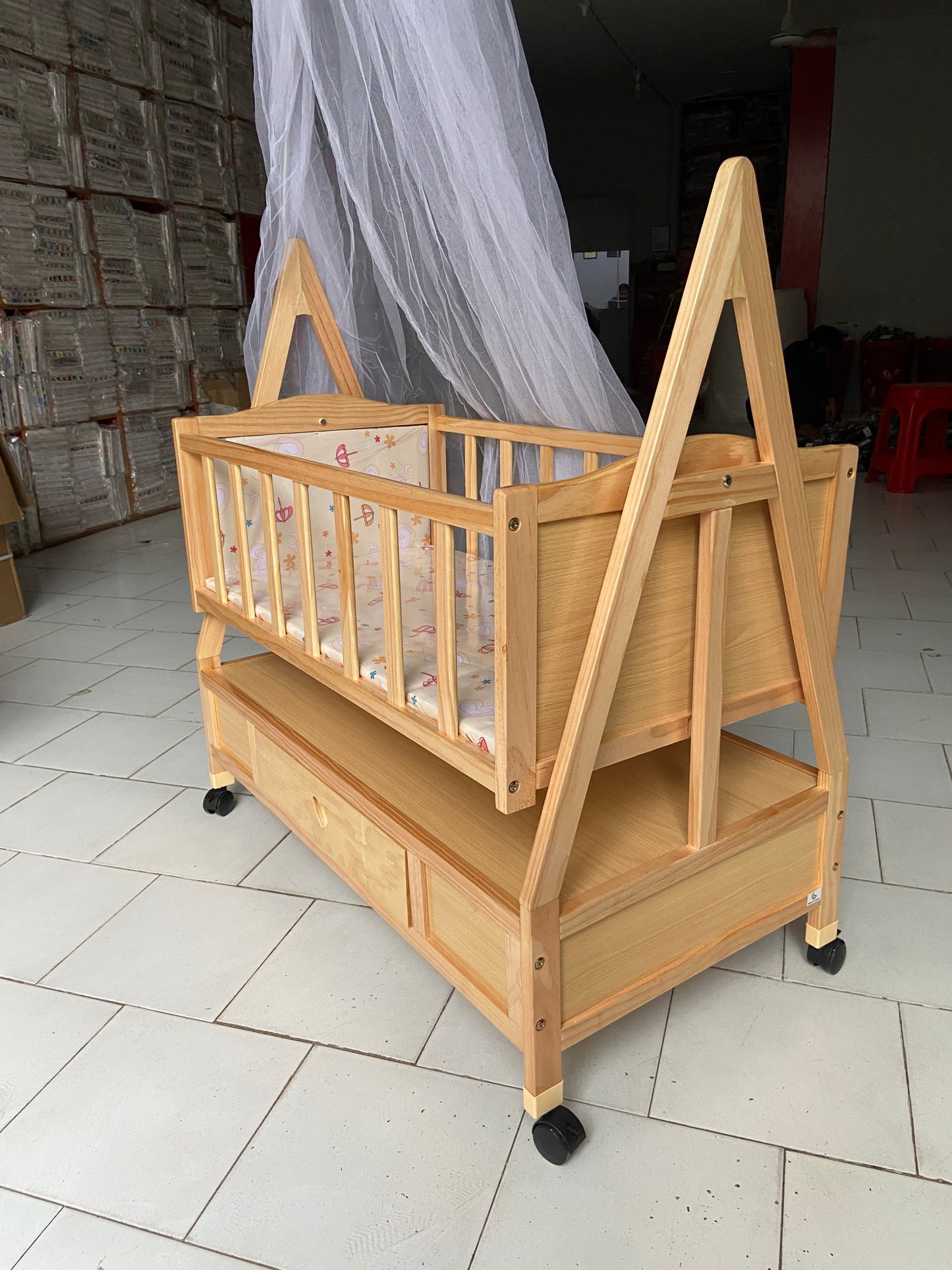 Baby Wooden Cot With Swing Light Wood-BZ-187