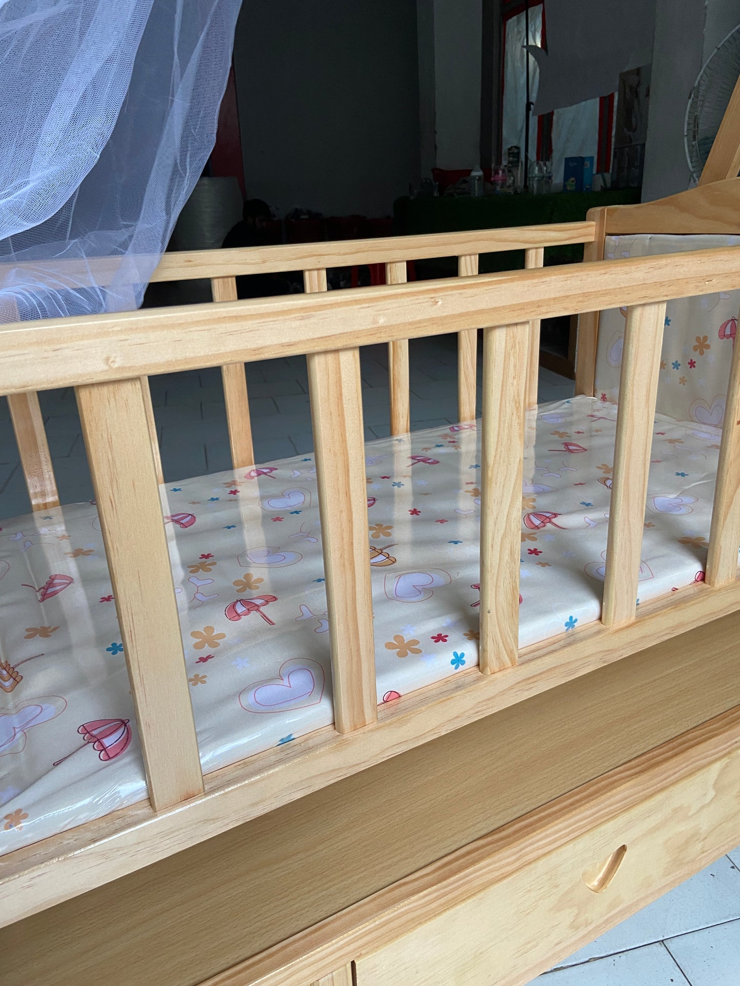 Baby Wooden Cot With Swing Light Wood-BZ-187
